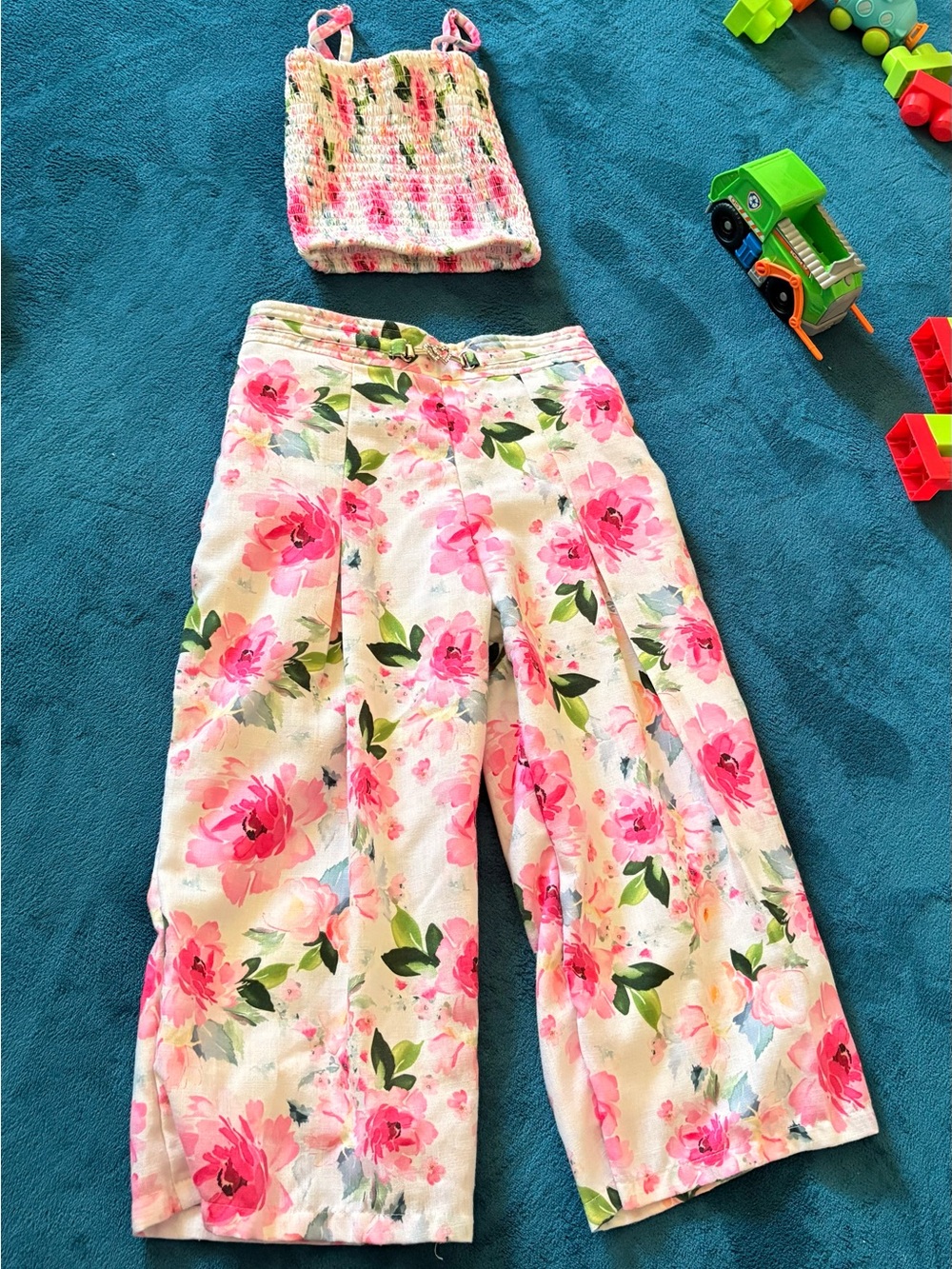 Floral Pink Wide Leg Pants with Matching Smocked Tank